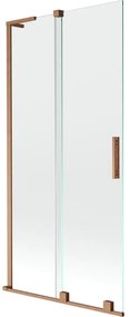 Mexen Velar L, 2-krídlová posuvná vaňová zástena 90 x 150 cm, 8mm číre sklo, medená matná, 896-090-003-01-65
