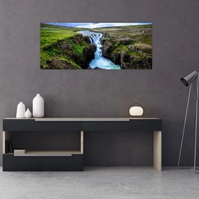 Obraz vodopádu medzi skalami (120x50 cm)