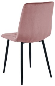 Ružová zamatová jedálenská stolička LIBRA s čiernymi nohami