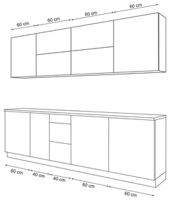 Kuchynská linka Langen 260 cm - tmavo šedá / dub artisan