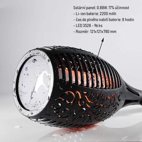 Bezdoteku LEDSolar 96 solárne vonkajšie horiacu fakľu pochodeň 1 ks, 96 LED, bezdrôtové, IPRO, 1W, teplá            farba