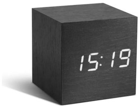 Čierny budík s bielym LED displejom Gingko Cube Click Clock