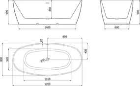 Mexen Lira, voľne stojaca vaňa, vzor, 170 × 80 cm, biela lesklá, oceľový prepad, 52831708000-97