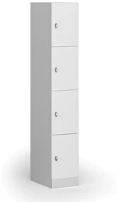 Šatníková skrinka s úložnými boxmi, 4 boxy, 1850 x 300 x 500 mm, otočný zámok, laminované dvere, biela