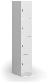 Šatníková skrinka s úložnými boxmi, 4 boxy, 1850 x 300 x 500 mm, otočný zámok, laminované dvere, biela