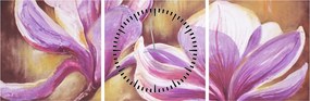 Obraz - Kvety magnólie (s hodinami) (90x30 cm)
