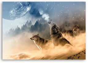 Obraz na plátně Vlk v mlze Lesní příroda - 100x70 cm