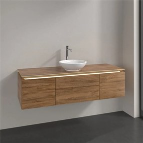 VILLEROY &amp; BOCH Legato závesná skrinka pod umývadlo na dosku (umývadlo v strede), 3 zásuvky, s LED osvetlením, 1400 x 500 x 380 mm, Oak Kansas, B585L0RH