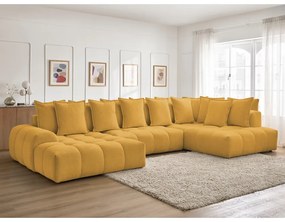 Ženilková rozkladacia/s úložným priestorom rohová pohovka v horčicovej farbe (pravý roh/do tvaru "U") Everest – Bobochic Paris