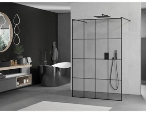 Mexen Kioto, sprchová zástena Walk-In 150 x 200 cm, 8mm sklo čierny vzor, čierny profil, 800-150-002-70-77
