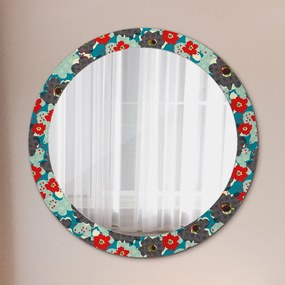 Okrúhle zrkadlo s potlačou Retro kvety vzor fi 80 cm