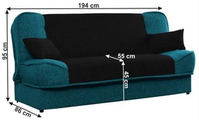 Kondela Rozkladacia pohovka, látka tyrkysová, čierna, ASIA NEW