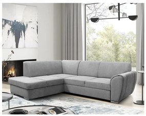 Rozkladacia rohová sedacia súprava v tvare L SERPA s úložným priestorom, ľavé prevedenie, sivá