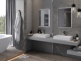 Mexen Erma LED podsvietené kúpeľňové zrkadlo 50 x 70 cm, LED 6000K, anti-pára, čierny rám - 9814-050-070-611-70