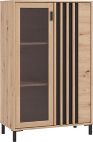 XXXLutz VITRÍNA, čierna, dub artisan, 80/128,6/40 cm Hom`in - Sklenené vitríny - 000834014406