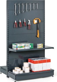 Predajný regál obojstranný, perfo steny, 1900 x 1000 x 900 mm, základný, antracit