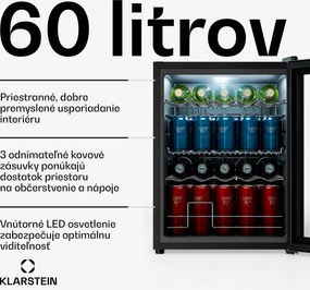 Klarstein Beersafe nápojová chladnička so sklom | 64 x 48 cm | LED vnútorné osvetlenie | Strieborná/čierna