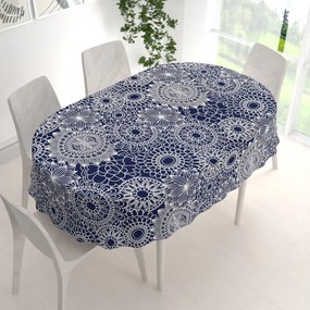 Biante Bavlnený oválny obrus Sandra SA-273 Biele mandaly na tmavo modrom 100x160 cm