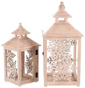 Súprava drevených lampášov Vločka 2 ks, prírodná