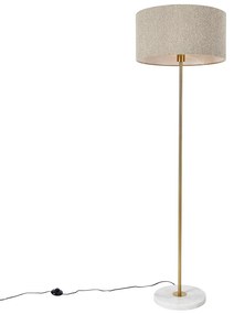 Moderná stojaca lampa mosadz s tienidlom z boucle taupe 50 cm - Kaso
