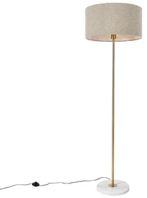 Moderná stojaca lampa mosadz s tienidlom z boucle taupe 50 cm - Kaso