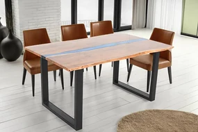 Dizajnový jedálenský stôl Stream z masívu s modrou epoxidovou živicou akácia 160cm