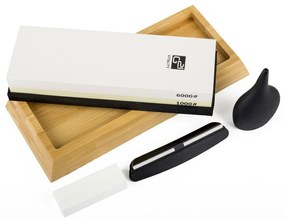 Súprava nožov G21 Damascus Premium v ​​bambusovom bloku, 4 ks + brúsny kameň