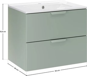 Závesná skrinka Aster Lava so zápustným umývadlom 60 cm zelená/biela