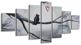 Gario Ručne maľovaný obraz Vtáčia romantika v Paríži - 7 dielny Rozmery: 210 x 100 cm