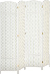 HOMCOM 4-panelový priečky 160 x 170 cm Bambusový skladací paravan pre súkromie biely | Aosom