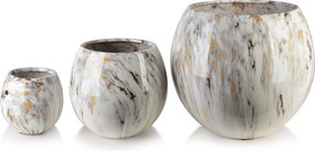 Sada 3 ks keramických květináčů NEVA MARBLE XI černá/bílá