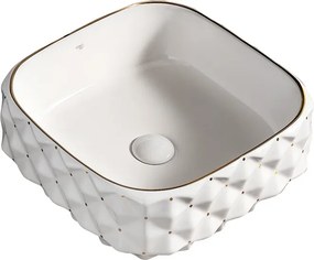 BPS-koupelny Keramické umývadlo na dosku HYD-CI-PL-400 40x40 cm, biela/zlatá