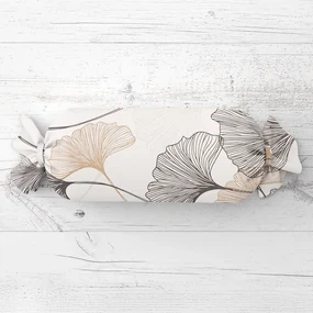 Biante Vankúš valec bonbon Sandra SA-411 Hnedé Ginkgo listy na bielom 15x60 cm
