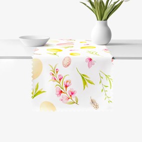 Goldea veľkonočný behúň na stôl teflónový - kraslice s kvetinami 35x120 cm