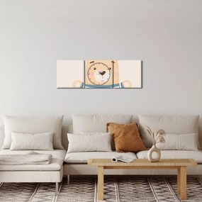 Obraz - Medvedík s korunkou (s hodinami) (90x30 cm)