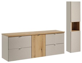 Kúpeľňová zostava Viva Cashmere s doskou a skrinkami 160 cm kašmírová/dub coast evoke