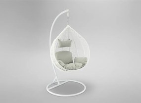 CH BIELA ZÁVESNÁ STOLIČKA, VANKÚŠ – ŠEDÝ, RÁM – BIELY 118X107XD68CM