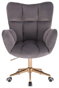 LuxuryForm DESIGN Kreslo AURORA VELUR na zlatej podstave s kolieskami - tmavo šedé