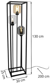 Stojacia lampa Novalja Cage, 3x sklenené tienidlo (mix 3 farieb) v kovovom ráme