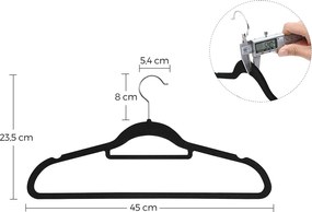 Ultra tenké zamatové vešiaky, 50 ks, čierne