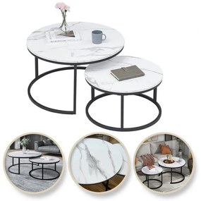 Súprava 2 okrúhlych konferenčných stolíkov – biely mramor