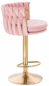 LuxuryForm DESIGN Barová stolička LYON VELUR na zlatom tanieri - ružová