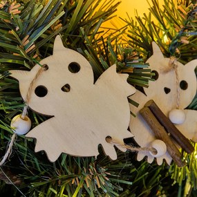 DECOLED Závesná drevená dekorácia, sovy, 58 cm