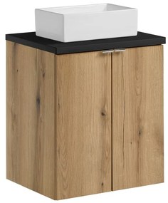 Závěsná skříňka Nova Oak Gaja II s deskou a umyvadlem 50 cm dub coast evoke/černá