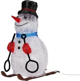 Vianočná LED dekorácia Snehuliak na lyžiach modrá, 31 cm