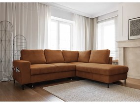 Oranžovohnedá menčestrová rozkladacia rohová pohovka (pravý roh) Lofty Lilly – Miuform