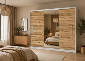 Šatníková skriňa s posuvnými dverami 232 cm so zrkadlom dubová dub wotan dub sonoma  MES PRIMO SZP4/2/1W/2DW1L/0/AL