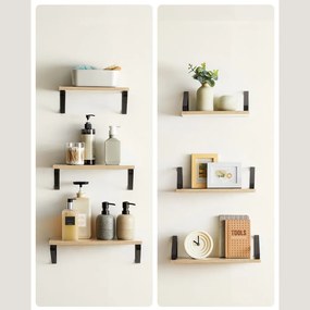 Vasagle Nástenné konzolové police ABBY, 3ks, 30/35/40x12cm, čierna/bledá hnedá