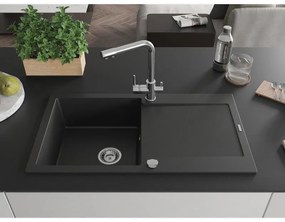 Mexen Leo, drez granitový 900x500x190 mm, 1-komorový a chrómová batéria Duero, čierna, 6501-77-671600-00