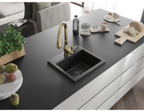Mexen Milo, 1-komorový granitový drez 435x410x171 mm a drezová batéria Savita, čierna, 6505-77-672601-50-B